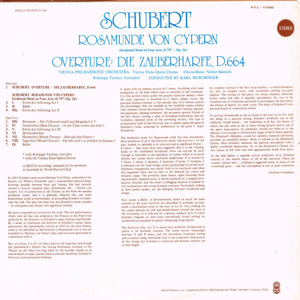 Schubert* : Rosamunde Von Cypern / Overture: Die Zauberharfe, D.664 (LP, Album, Club)