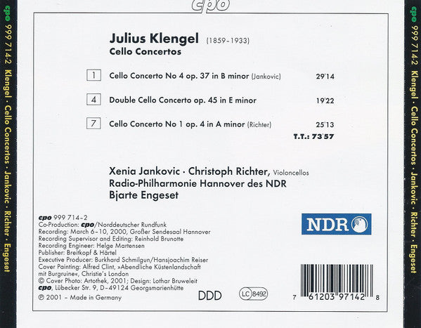 Julius Klengel, Xenia Jankovic, Christoph Richter (2), Radio-Philharmonie Hannover Des NDR, Bjarte Engeset : Cello Concertos (CD, Album)