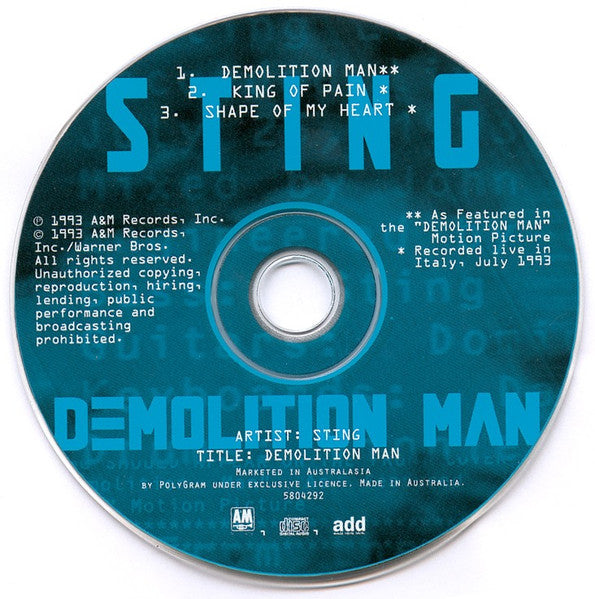Sting : Demolition Man (CD, EP)