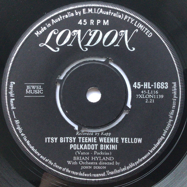 Brian Hyland : Itsy Bitsy Teenie Weenie Yellow Polkadot Bikini (7", Single)