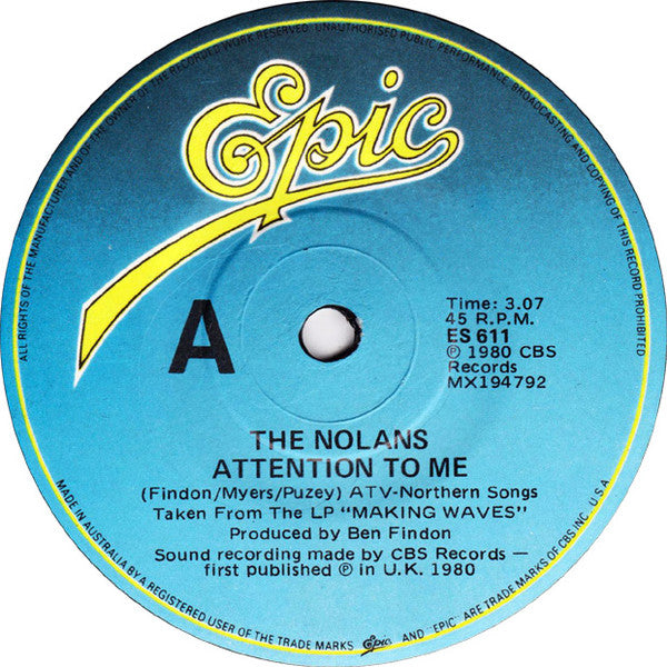 The Nolans : Attention To Me (7", Single, Ltd)