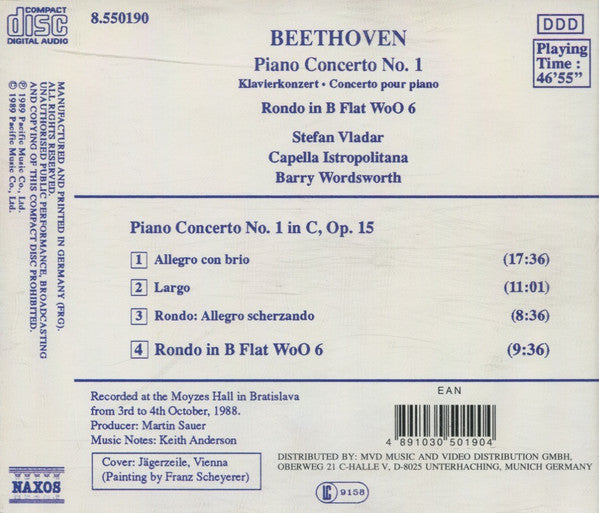 Ludwig van Beethoven, Stefan Vladar, Capella Istropolitana, Barry Wordsworth : Piano Concerto No. 1 / Rondo In B Flat WoO 6 (CD, Album)