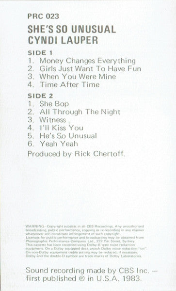 Cyndi Lauper : She's So Unusual (Cass, Album, Gre)