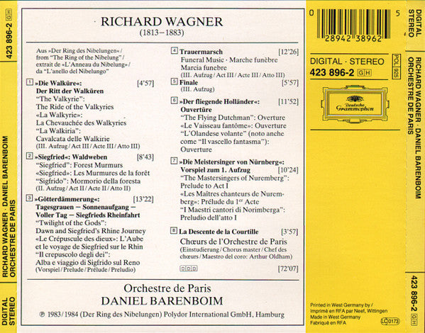 Richard Wagner, Orchestre De Paris, Daniel Barenboim : Der Ring Des Nibelungen / Der Fliegende Holländer  Die Meistersinger Von Nürnberg / La Descente De La Courtille (CD, Album)