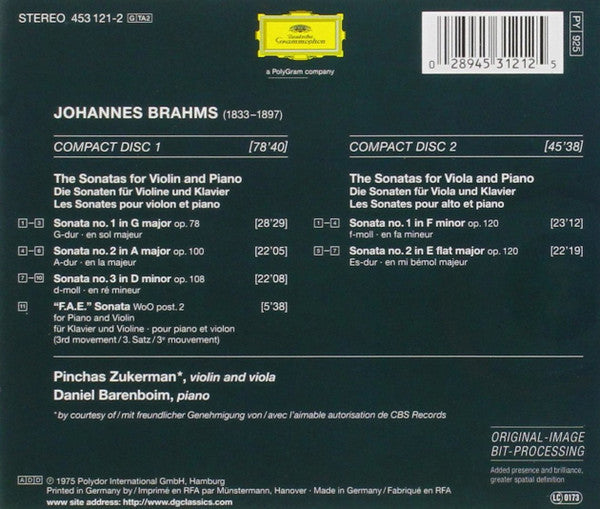 Brahms* - Pinchas Zukerman, Daniel Barenboim : The Violin Sonatas • The Viola Sonatas (2xCD, Album, RE, RM)
