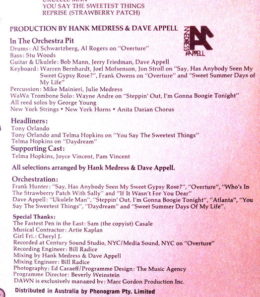 Dawn (5) Featuring Tony Orlando : Dawn's New Ragtime Follies (LP, Album)