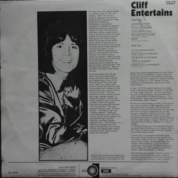 Cliff Richard : Cliff Entertains (LP, Comp)