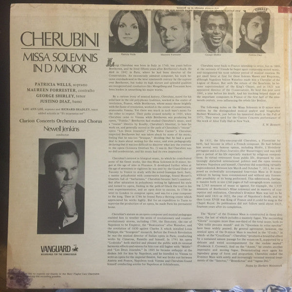 Luigi Cherubini, Patricia Wells, Maureen Forrester, George Shirley, Justino Diaz, Newell Jenkins : Missa Solemnis In D Minor (2xLP, Album, Etch, gat)