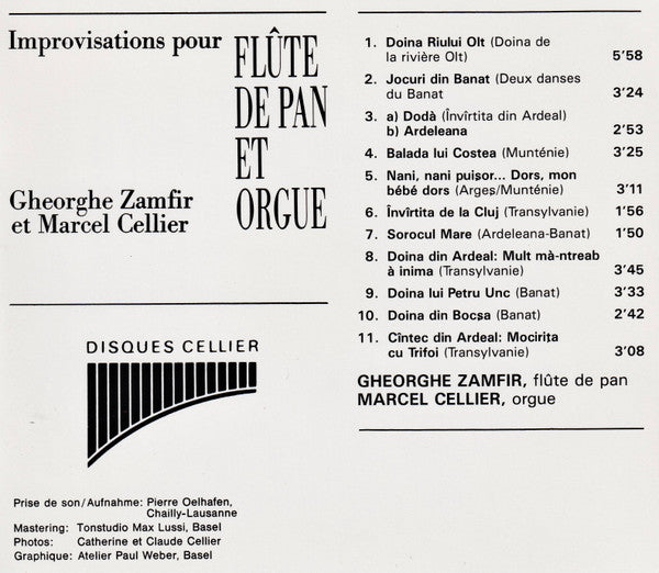 Gheorghe Zamfir et Marcel Cellier : Improvisations Flûte De Pan Et Orgue (CD, Album, RP)