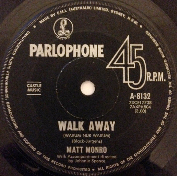 Matt Monro : Walk Away (7", Single)