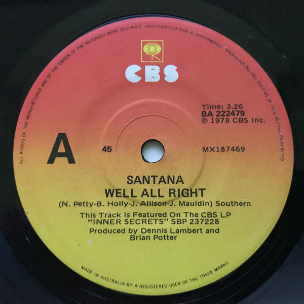 Santana : Well All Right (7", Single)