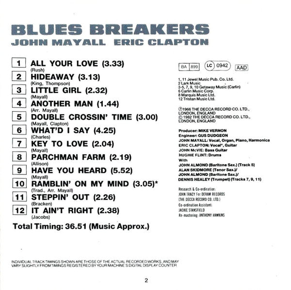 John Mayall with Eric Clapton : Blues Breakers (CD, Album, RE, RM)