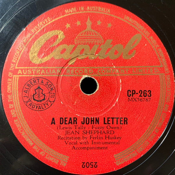 Jean Shepard : A Dear John Letter / Forgive Me, John (Shellac, 10")