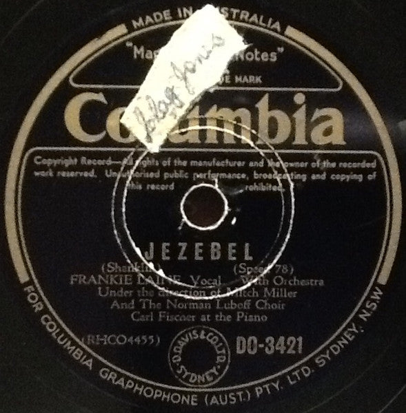 Frankie Laine : Jezebel / Rose, Rose, I Love You (Shellac, 10")