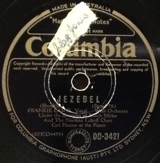 Frankie Laine : Jezebel / Rose, Rose, I Love You (Shellac, 10")