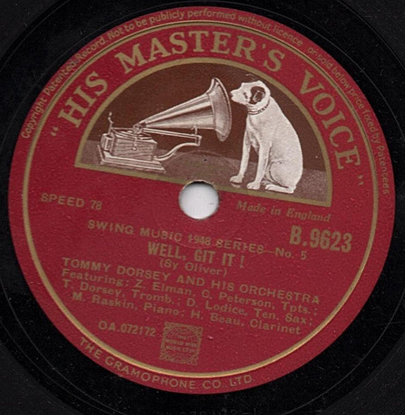 Tommy Dorsey And His Orchestra : Well, Git It! / Trombonology  (Shellac, 10")
