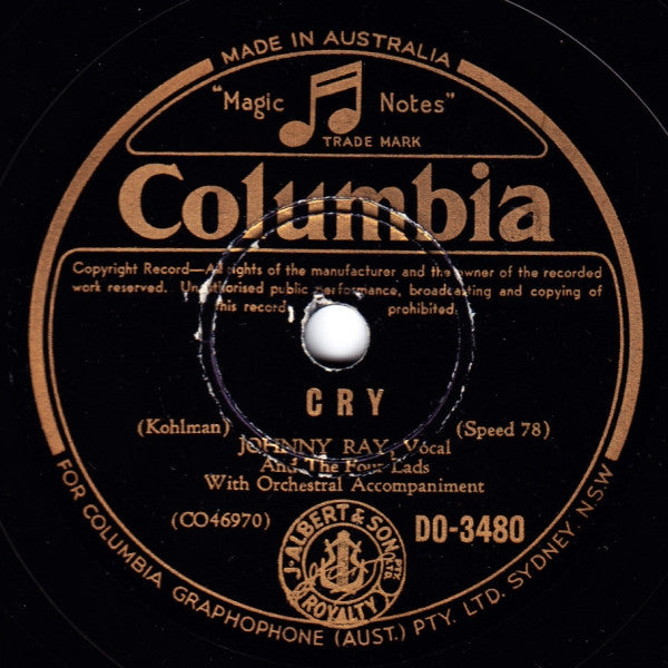 Johnny Ray* And The Four Lads : Cry / The Little White Cloud That Cried (Shellac, 10")