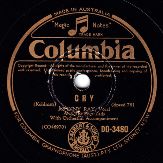 Johnny Ray* And The Four Lads : Cry / The Little White Cloud That Cried (Shellac, 10")