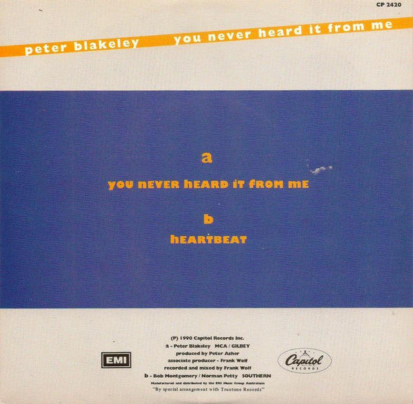 Peter Blakeley : You Never Heard It From Me (7", Single)