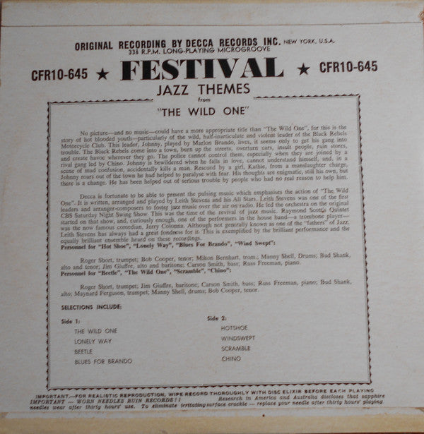Leith Stevens' All Stars : Jazz Themes From "The Wild One" (10", Mono)
