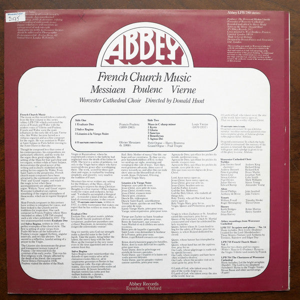Olivier Messiaen / Francis Poulenc / Louis Vierne - Worcester Cathedral Choir*, Donald Hunt : French Church Music (LP)