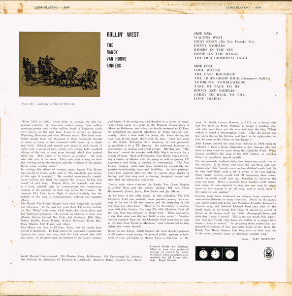 Randy Van Horne Singers : Rollin' West (LP, Album, Mono, Club)