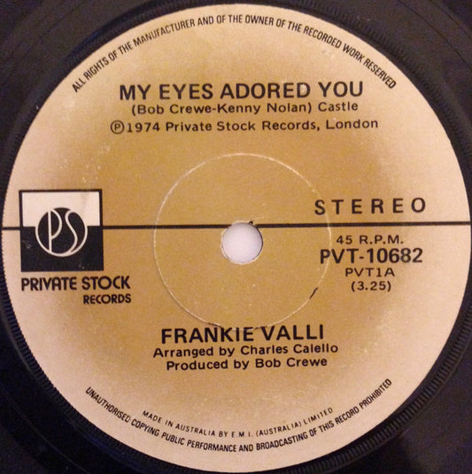 Frankie Valli : My Eyes Adored You (7", Single)