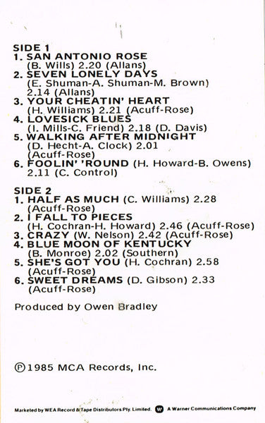 Patsy Cline : Sweet Dreams (Cass, Album)