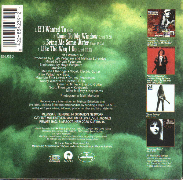 Melissa Etheridge : If I Wanted To (CD, Maxi, Car)