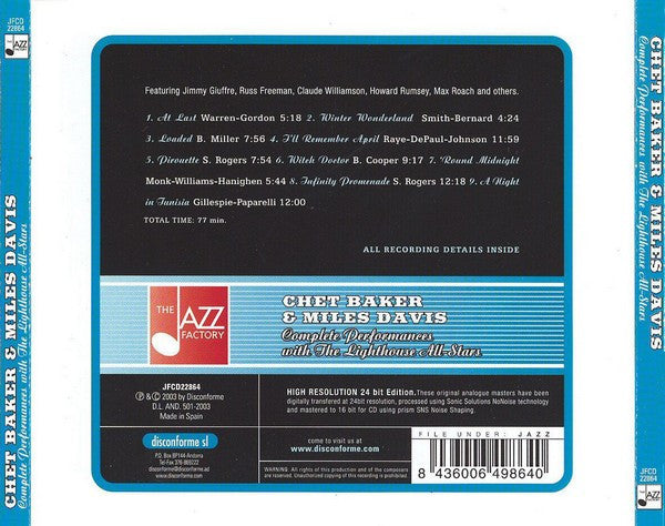 Chet Baker & Miles Davis With Howard Rumsey's Lighthouse All-Stars : The Complete Performances With The Lighthouse All-Stars (CD, Comp)
