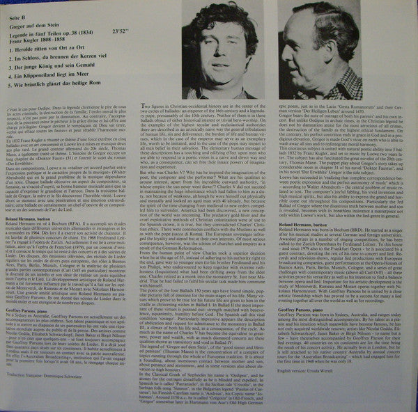 Carl Loewe, Roland Hermann, Geoffrey Parsons (2) : Balladen-Zyklen (LP, Album, Gat)