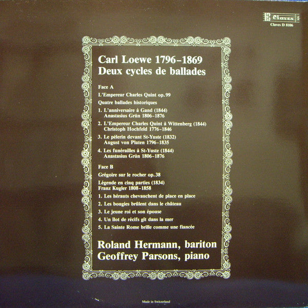 Carl Loewe, Roland Hermann, Geoffrey Parsons (2) : Balladen-Zyklen (LP, Album, Gat)