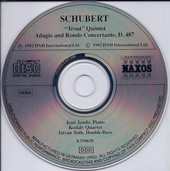Schubert* - Jenö Jandó, Kodály Quartet, István Tóth : Piano Quintet "Trout" • Adagio And Rondo Concertante, D. 487 (CD, Album)