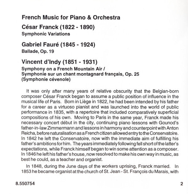 Franck*, Fauré*, d'Indy* | François-Joël Thiollier, National Symphony Orchestra Of Ireland, Antonio De Almeida : French Music For Piano & Orchestra (CD, Son)