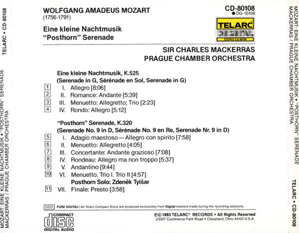 Mozart* - Sir Charles Mackerras, Prague Chamber Orchestra : Eine Kleine Nachtmusik • "Posthorn" Serenade (CD, Album, Mat)