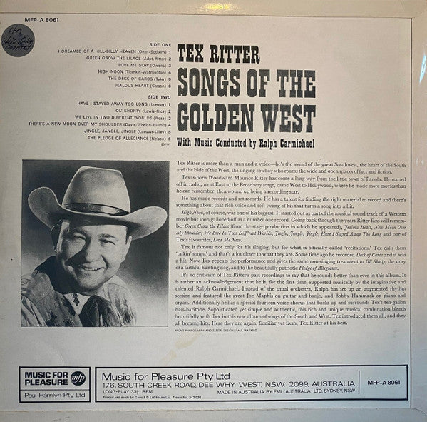 Tex Ritter : Songs Of The Golden West (LP, Album, Mono, RE)