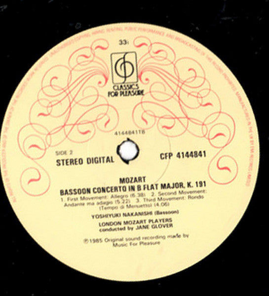London Mozart Players, Jane Glover : Mozart Clarinet Concerto in A Major, K.622 Bassoon Concerto in B Flat Major, K.191 (LP, Album)