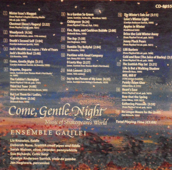 Ensemble Galilei : Come, Gentle Night * Music Of Shakespeare's World (CD, Album)