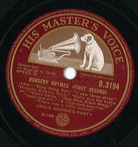 Uncle George's Party : Nursery Rhymes (Shellac, 10")