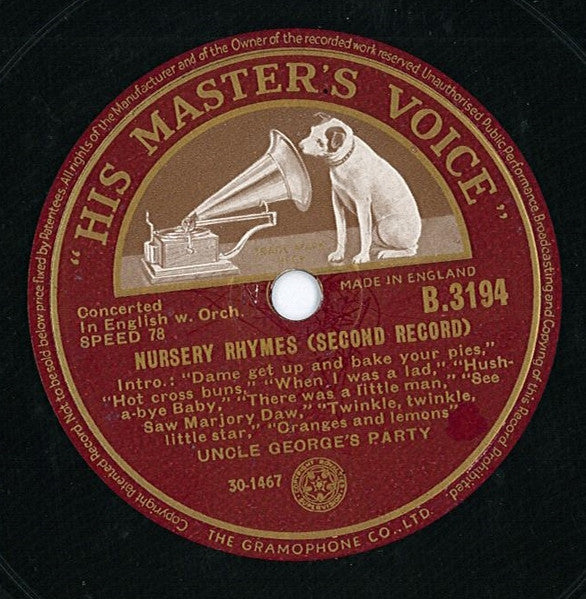 Uncle George's Party : Nursery Rhymes (Shellac, 10")