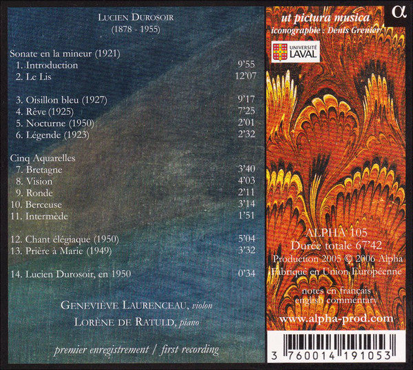 Lucien Durosoir - Geneviève Laurenceau, Lorène De Ratuld : Musique Pour Violon & Piano (CD, Album)
