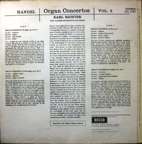 Handel* - Karl Richter With The Karl Richter Chamber Orchestra* : Organ Concertos Vol. 2 Nos. 5 6 7 8 (LP, RE)
