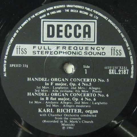 Handel* - Karl Richter With The Karl Richter Chamber Orchestra* : Organ Concertos Vol. 2 Nos. 5 6 7 8 (LP, RE)