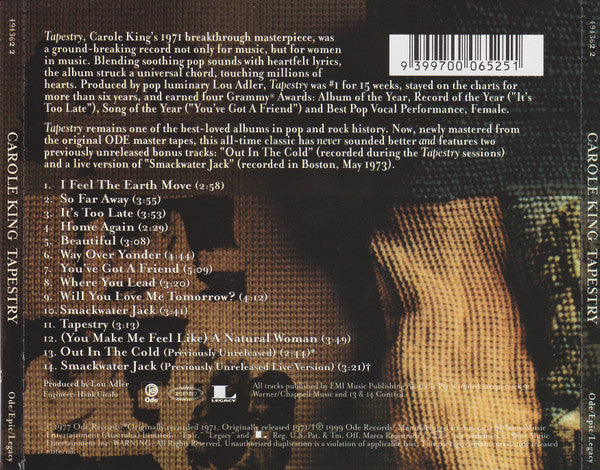 Carole King : Tapestry (CD, Album, RE, RM)