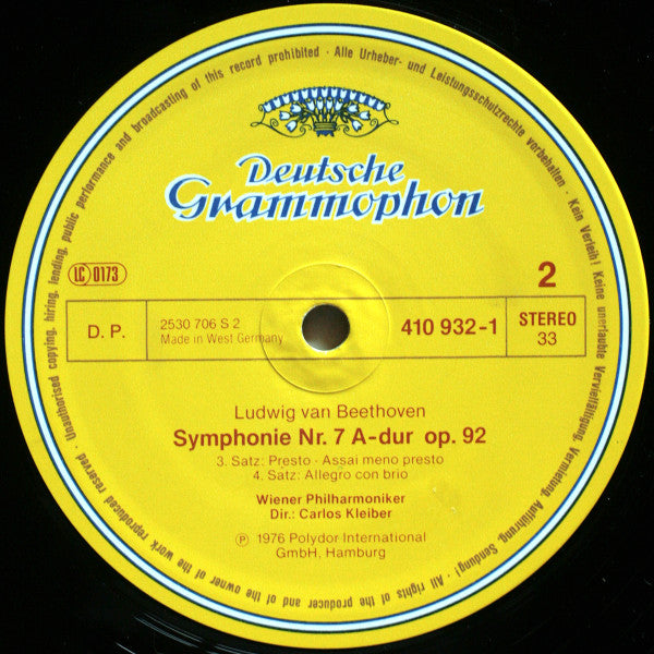 Beethoven* - Carlos Kleiber, Wiener Philharmoniker : Symphonie No. 7 (LP, RE)