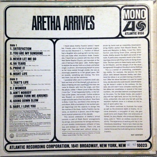 Aretha Franklin : Aretha Arrives (LP, Album, Mono, CT )
