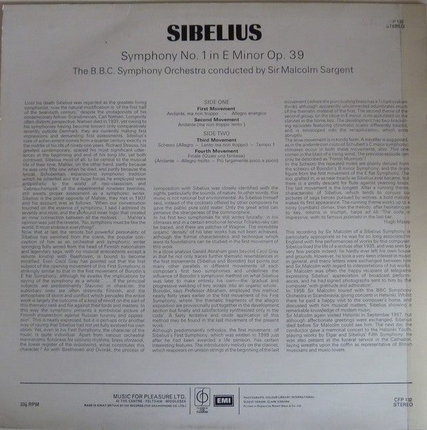 Sibelius*, BBC Symphony Orchestra, Sir Malcolm Sargent : Symphony No.1 (LP, RE)