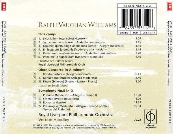 Vaughan Williams* / Christopher Balmer, Jonathan Small (2), Royal Liverpool Philharmonic Choir & Orchestra*, Vernon Handley : Symphony No.5 In D • Flos Campi • Oboe Concerto (CD, RE)