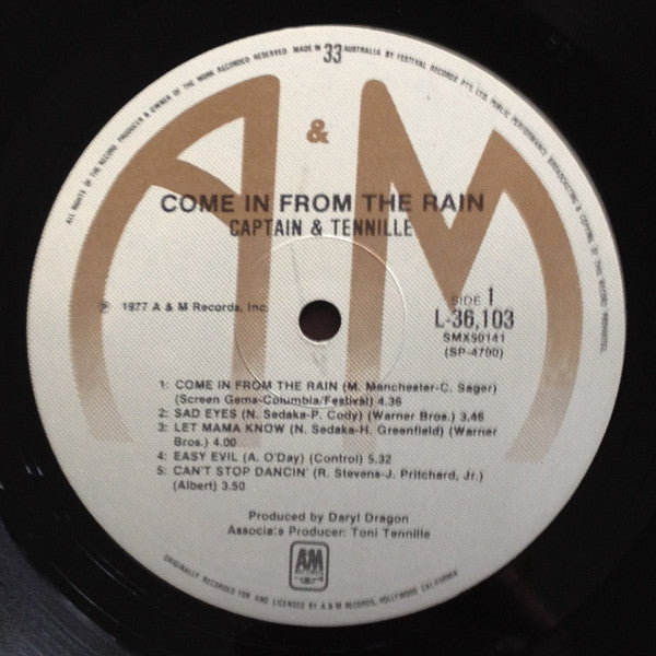 Captain And Tennille : Come In From The Rain (LP, Album)