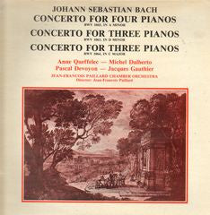 Johann Sebastian Bach, Anne Queffélec, Michel Dalberto, Pascal Devoyon, Jacques Gauthier, Orchestre De Chambre Jean-François Paillard : Concerto For Four Pianos / Concerto For Three Pianos / Concerto For Three Pianos (LP, Album, Club)